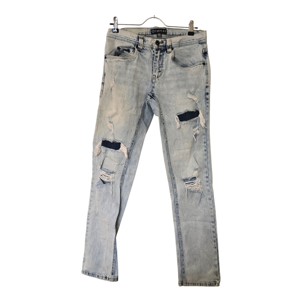 Empyre Skeletor Mens Light Washed Distressed Skinny Straight Legged Jeans 28